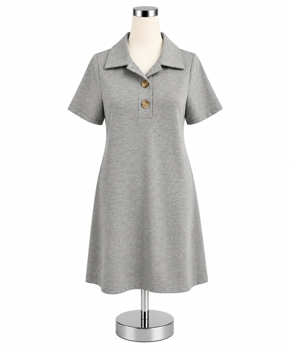 THML Gray Heathered Knit Polo Dress Collared Short Sleeve Size Medium